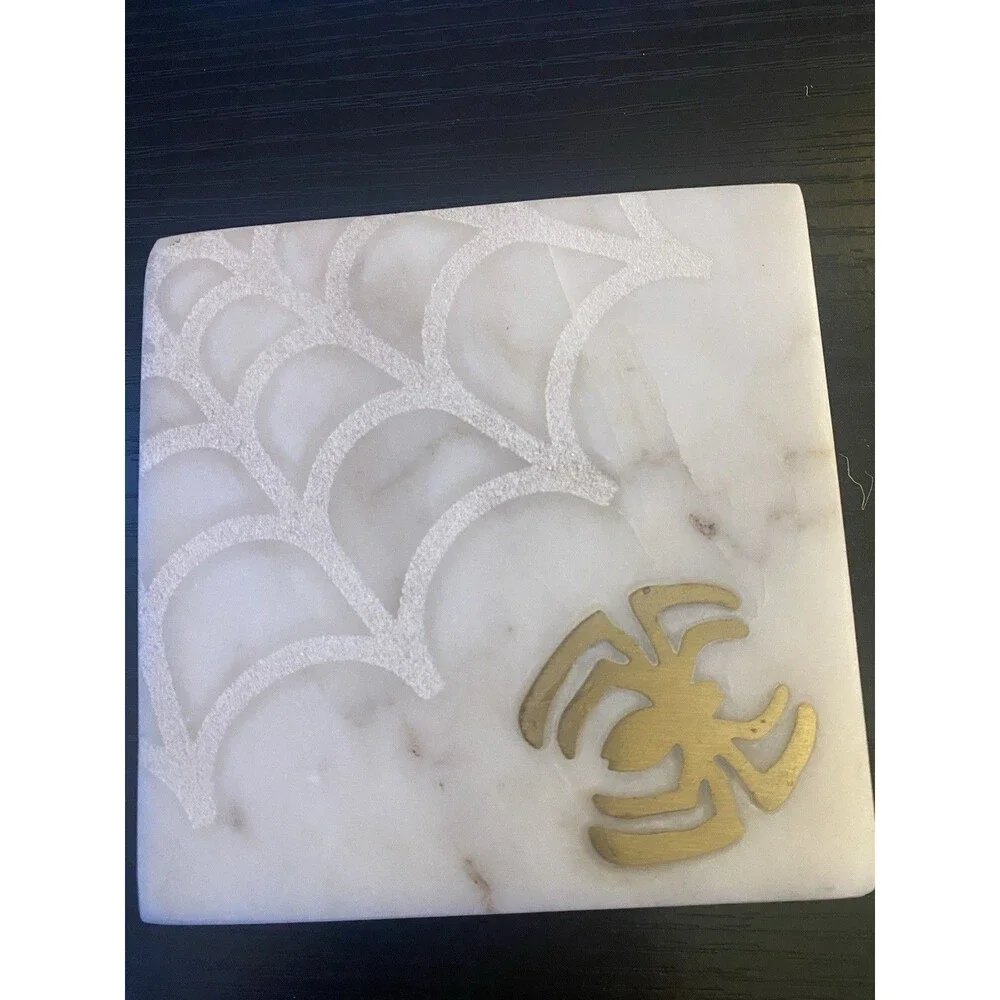 Coaster set of 4 Spooky Hallow spider and webb square heavy Marble coasters 4X4
